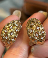 Pendientes de aro con circón calado de aleación de plata esterlina y oro de moda